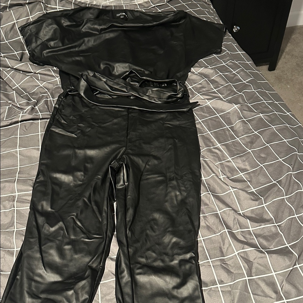 Fashion Nova Black Faux Leather Jumpsuit Brand New - Picture 2 of 2